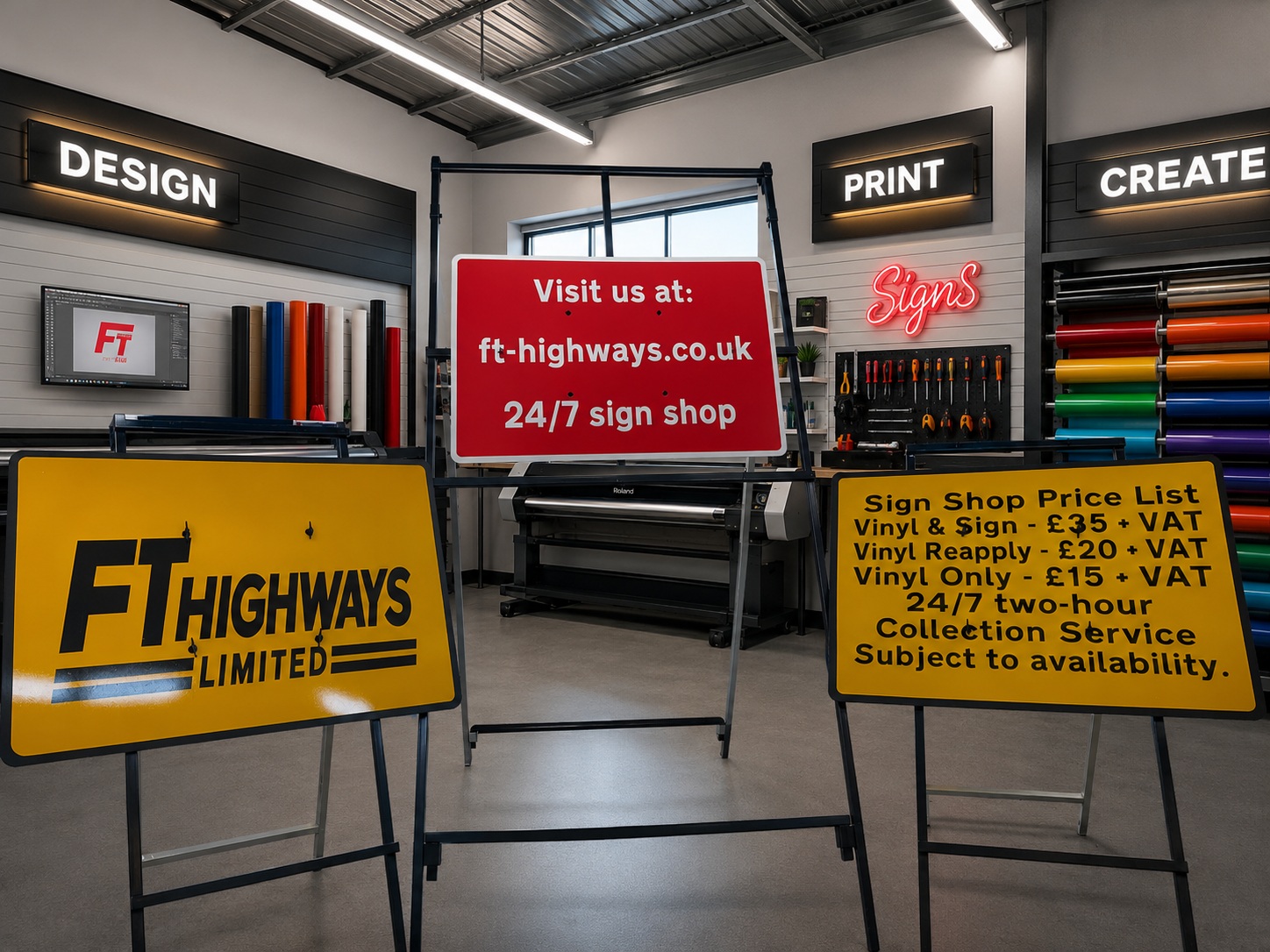 FT Highways Sign Shop workshop and signs